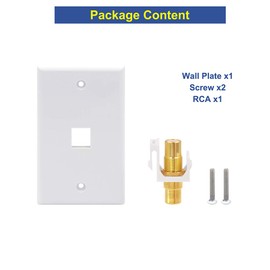 VCE RCA Wall Plate(UL Listed), 1-Port Keystone Wall Plate with Female to Female RCA Keystone Jack Insert for Subwoofer Audio Port, White