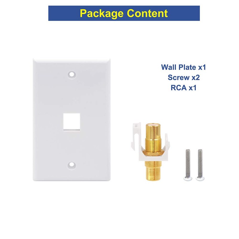 VCE RCA Wall Plate(UL Listed), 1-Port Keystone Wall Plate with