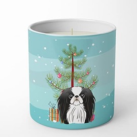 Caroline's Treasures BB1602CDL Christmas Tree and Japanese Chin 10 oz Decorative Soy Candle Nature Soy Wax Essential Oil Home Decor Ideal for Bedroom Kitchen Bath Office Gift, 10 oz