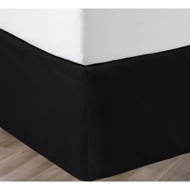 SGI 12 Inch Drop Bed Skirt King Size with Platform to Stay in Place Elegant Pleated Design with Split Corners Wrinkle Resistant Fabric for Modern and Stylish Look - Black