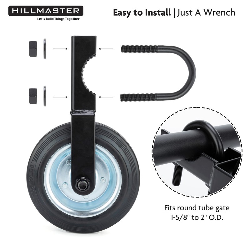Hillmaster 6 Inch Heavy Duty Gate Helper Wheel Caster Kit
