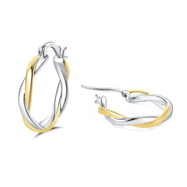 HEEYA Hoop Earrings Sterling Silver 925 Women's 18K Gold-Plated Twisted Hoop Earrings with AAAAA Zirconia Hoop Earrings Hypoallergenic for Women Rose Gold/Gold/Blue 15/20 mm, Sterling Silver