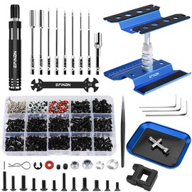 EPINON RC Car Repair Work Stand Repair Tool Set 360 Degree Rotation and 520 Pcs RC Screws Kit and RC Screwdrivers and Screws Pallet for 1/8 1/10 1/12 1/16 1/18 RC Car Crawler Truck Buggy (Blue)