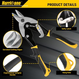 HURRICANE Bulldog Aviation Tin Snips, 9-1/2 Inch. Straight Cut Bulldog Metal Cutters, Bulldog Cut Aviation Snips, Sheet Metal Shears, for HVAC & DIY Projects