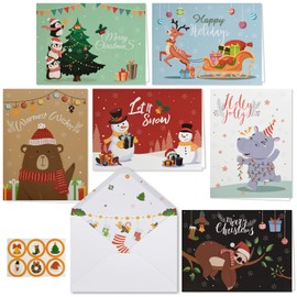 HERZOME Christmas Cards, Holiday Greeting Cards with Envelopes and Stickers 6.3in x 4.72in - Set of 30 - Animal Collection for Winter Xmas Season