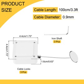 MECCANIXITY 3.3 ft Retractable Cable Lock with Adhesive Round Patch Remote Control Security Lock with Adjustable Cord Tether Anti Theft for Laptop, TV, 600g, White, 3 Pack