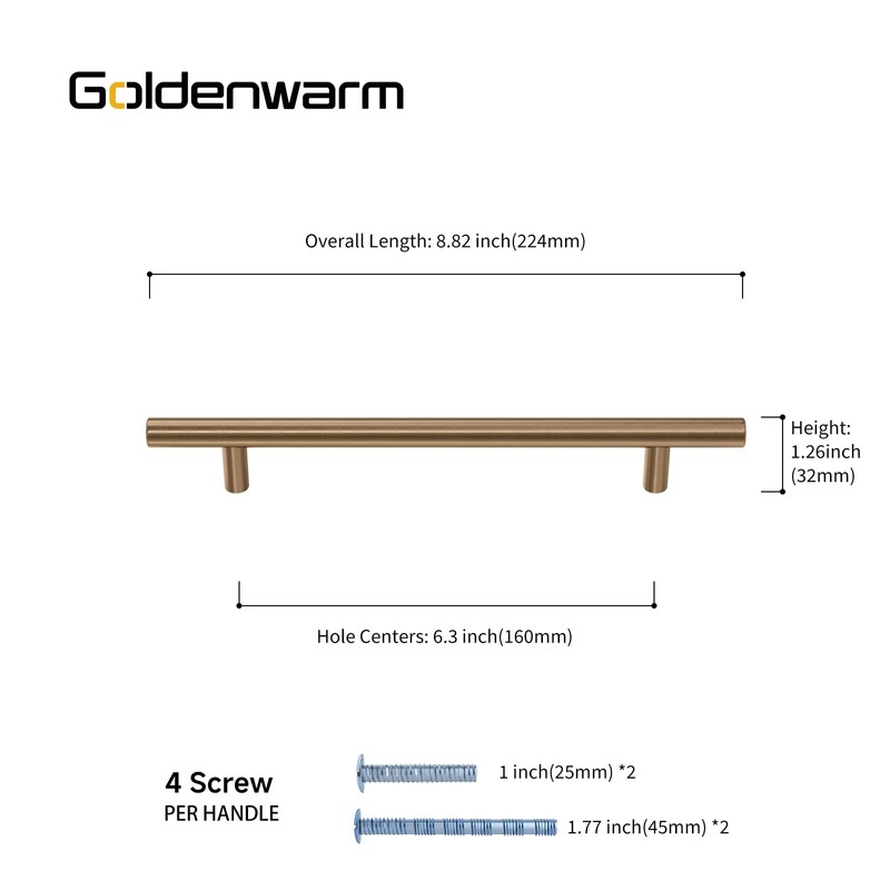 goldenwarm 10 Pack Champagne Bronze Cabinet Pulls Kitchen Cupboard Handles