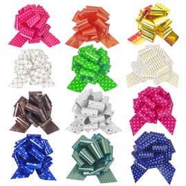 12PCS Pull Bow Set with Assorted Patterns, Decorative Ribbon Bows for Gift Wrapping, Birthday Presents & Holiday Decorations