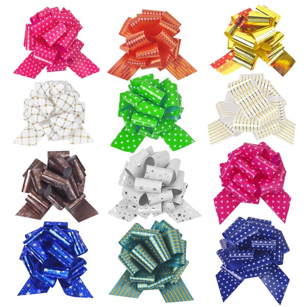 12PCS Pull Bow Set with Assorted Patterns, Decorative Ribbon Bows