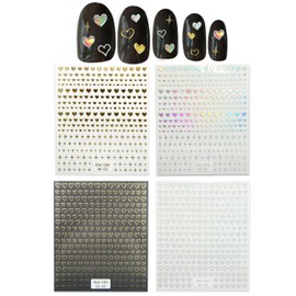 Nail Seal, Heart Set of 4 Types [Black Red], 4 Sheets, Black, Red, Lines, Glitter, Nail Stickers, Nail Art, Self Nail Decoration, Small, Sparkling Squishy Round NAS-102