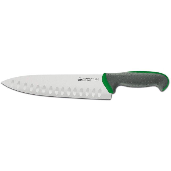 Sanelli Ambrogio TECNA Line Carving Cook, Alveolated Colour, for Filtering Fish. Ergonomic Hygienic Green Handle, Stainless Steel