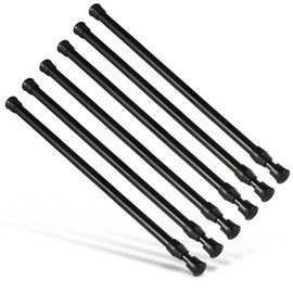 6Pcs Tension Rod, Goowin Tension Curtain Rod, No Drilling Rustproof Spring Small Tension Rod, Adjustable Tension Rods for Closet, Kitchen, Cupboard, Wardrobe, Bookshelf (Black, 16-28 inch)
