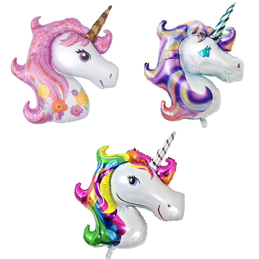 Large Unicorn Balloons for Birthdays – 43 Inch | Pink, Purple, and Rainbow Unicorn Head Balloons, Pack of 3 | Unicorn Party Balloons - Helium Supported | Unicorn Birthday Balloons For Girls and Kids