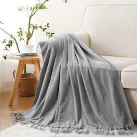 BATTILO HOME Grey Chenille Throw Blanket for Couch, Knitted Throw Blanket with Tassels for Bed,Lightweight Cozy Soft Light Grey Chenille Blankets for Sofa,50"x60"