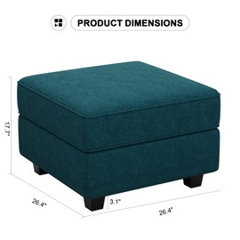 Belffin Fabric Modular Storage Ottoman Reversible Chaise Module Couch Convertible Bench Sectional Free Configuration Ottoman Peacock Blue
