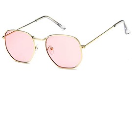 CHICNET Sunglasses Metal Frame Round and Edged Shape Gold, Silver or Black, Lenses in Various Colours Tinted or Mirrored - UV400 Women Men, pink