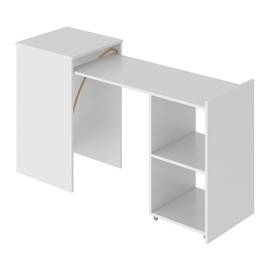 Liventra Computer Desk White – Compact Folding Home Office Desk with 2 Storage Shelves – 55.5" W x 17.7" D x 30.7" H South Carolina