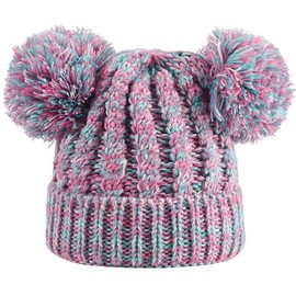 XYIYI Colorful Kids Winter Knitted Hat Girls Double Pom Beanie Cap for 1-5 Years Old