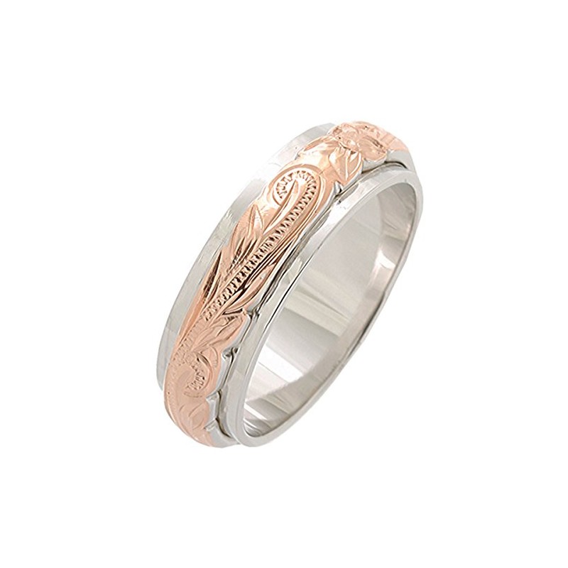 [BreezyIsland] Hawaiian Jewelry Two Tone Ring Silver 925 6mm Width,