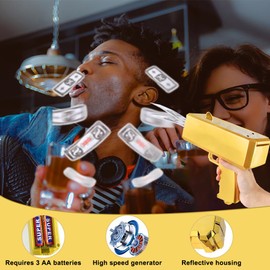 Money Gun Shooter with 100 Fake Money, Money Gun for Films, Film Props Gun, to Make It Rain, Money Gun for Games, Movies, Party, Party Games