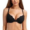 DOBREVA Women's Push Up Bra with Lace Padded Plunge Underwire