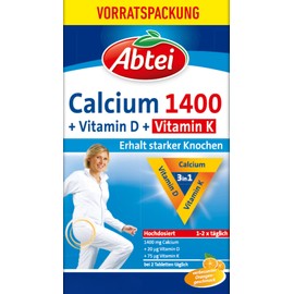 Abtei Calcium 1400 + Vitamin D & K – Für starke Knochen und die Muskelfunktion – Hochdosiert, Glutenfrei, Laktosefrei, Gelatinefrei – Vorratspackung mit 90 Kautabletten