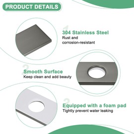 M METERXITY Faucet Deck Plate, 10 Inch Square 304 Stainless Steel Hole Cover Deck Plate Escutcheon for Bathroom/Kitchen Sink Faucet [Gun-Black]