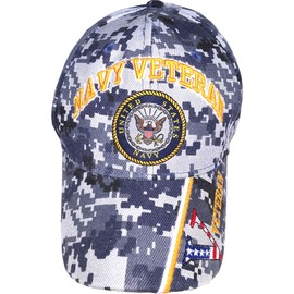 United States Navy Veteran V Blue CAMO Baseball Style Embroidered HAT us USA Cap