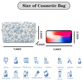 honitty Quilted Makeup Bag,Small Travel Floral Cosmetic Bag Cute Pouch,Cotton Makeup Brushes Storage Bag for Women
