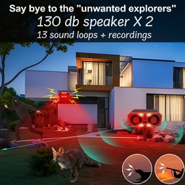SENKEFEI SS Solar-Outdoor Motion Sensor Alarm - 130db motion detector alarm Light,with Remote Controller for Home, Villa,Yard,Chicken coop,Farm,Barn