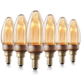 TORCHSTAR Vintage Edison Candelabra Light Bulbs, UL Listed, LED Chandelier Light Bulbs Dimmable, C11 LED Filament Candle Bulb, 2.3W(8W Eqv.), 65lm, 110-130V, Amber Glass, 2000K Soft Warm, Pack of 6