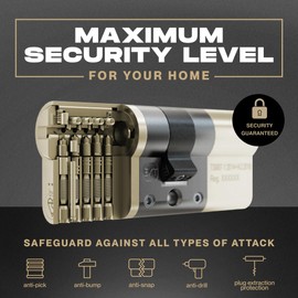 IRONWORX® Spectre Brass 35mm (Turn) / 35mm (Key) (70mm) Maximum-Security Police Approved TS007 BSI 3 Star Euro Cylinder Door Lock with Escape Thumb Turn Function, Includes 5X Keys