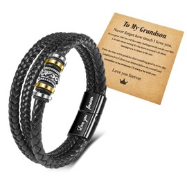 GBTBYS To My Grandson Bracelet, Inspirational Leather Bracelet, Grandson Gifts from Grandma Nana Grandpa Grandparents, Birthday Christmas Gift for Him