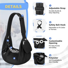 SlowTon Dog Carrier Sling - Thick Padded Adjustable Shoulder Strap Dog Carriers for Small Dogs, Puppy Carrier Purse for Pet Cat with Front Zipper Pocket Safety Belt Machine Washable (Black Knitted, S)