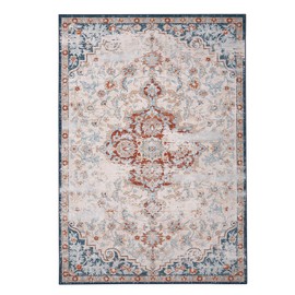 Fashionwu Area Rug 4x6 Floral Bordered Print Floor Cover for Living Room Washable Rug with Anti-Slip Backing Large Area Rug for Bedroom Rug for Living Room Area Rug, Vintage Gem Print, Beige