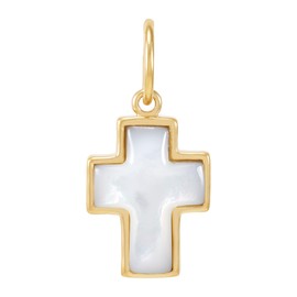 Silpada 'Be Hopeful' Sterling Silver with 18K Yellow Gold Plating Mother-of-Pearl Cross Pendant Charm
