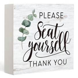 Funny Please Seat Yourself Farmhouse Bathroom Decor Wood Box Sign Rustic Vintage Bathroom Farmhouse Decor Decoration Sign for Restroom Bathroom Toilet Tabletop Desk Shelf Decor