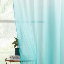 Ombre Chiffon Sheer Curtains Teal for Window Home Decor, Crinkle Semi Voile Curtain Panels Light Filtering Grommet Top Sheer Curtains for Living Room Bedroom, 2 Panels, 42" Wx95 L