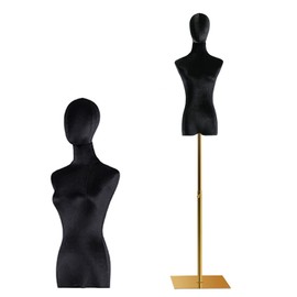 Adult Female Mannequin Dress Form Torso with Adjustable Height Rectangle Metal Base, Detachable Manikin Body Store Display Model for Dress Jewelry Display, Velvet Cover ( Color : Black , Size : A )