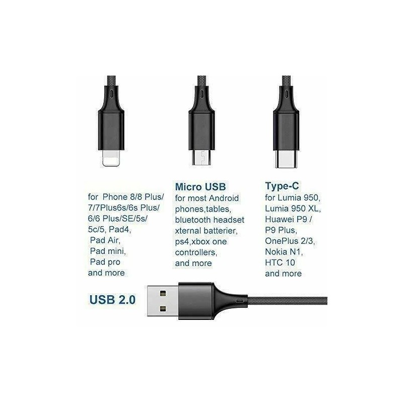 Unbranded NEW Fast USB Charging Cable Universal 3 in 1