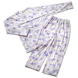 Trust Map Women's Nursing Pajamas, Thin, 100% Cotton, Full Open, Supports During Infusion, Purple