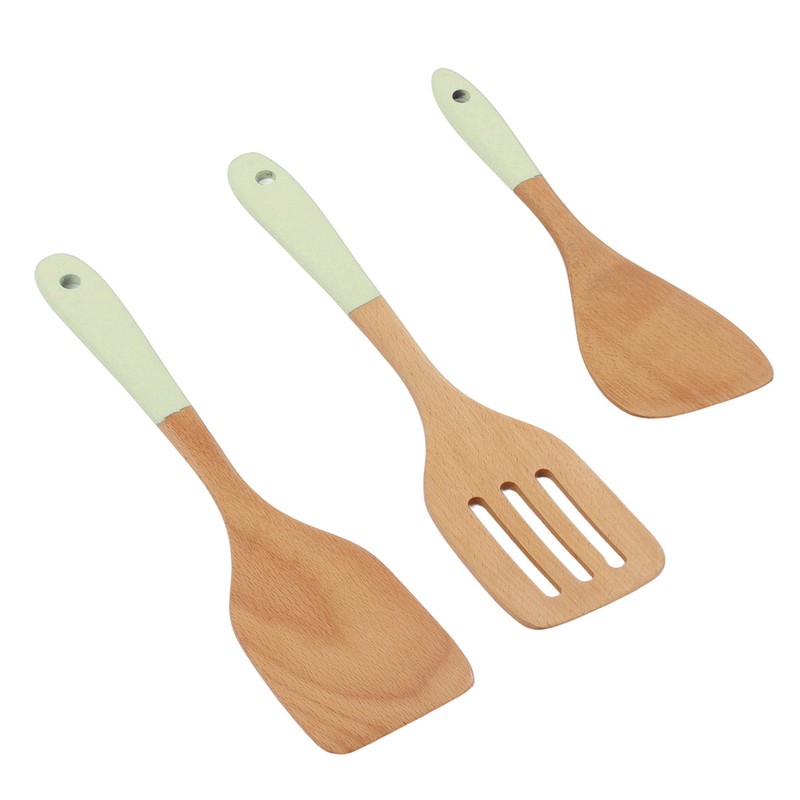 3Pcs Wooden Spatula Set Heat Resistant Light Weight Kitchen Cooking