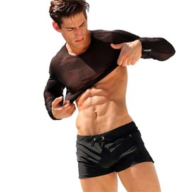 Qrity Men's Swimming Trunks Boxer Swimming Shorts Short with Drawstring Swimming Shorts Sporty Bodycon Swimming Trunks, Black (black-B)