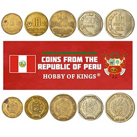 Peru 5 Mixed Coins | 5 Centimos to 1 Sol | Peruvian Currency Since 1991
