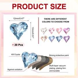 MECCANIXITY 20 Pcs 3D Heart Blue Nail Rhinestones 12x13mm K9 Glass Crystal Rhinestones Pointed Back Crooked Heart Gems for Nail Charm Art DIY Craft