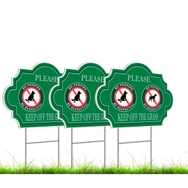 Pack of 3 No Peeing and No Pooping Dog Sign - 12x8 inch Double Plastic Sided Please Be Respectful Keep Off The Grass Yard Signs with Metal Wire H-Stakes - No Dog Poop Signs for Yard Outdoor
