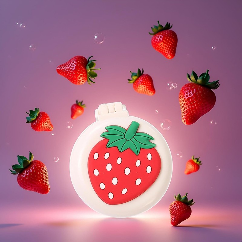 Strawberry Travel Hair Brush, Folding Round Massage Brush with Mini