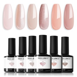 modelones- Juego de esmaltes de uñas en gel, 6 colores, esmalte de uñas en gel nude neutro, tono de piel, esmalte de uñas con purpurina rosa cachemira