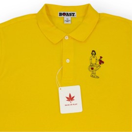 BOAST USA Large '73 Lobster Man Tennis Polo Jersey Cotton Yellow Peru FREE SHIP