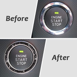 ToBeQueen Bling Car Crystal Rhinestone Ring Emblem Sticker, Car Interior Decoration, Bling Car Accessories for Women, Push to Start Button, Key Ignition Starter & Knob Ring (Black)